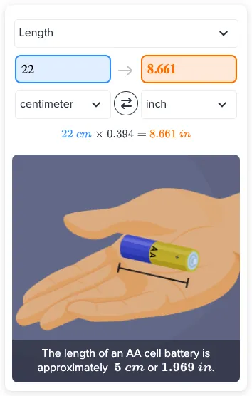Convert 22 cm to inches. - Interactive converter and examples | CK